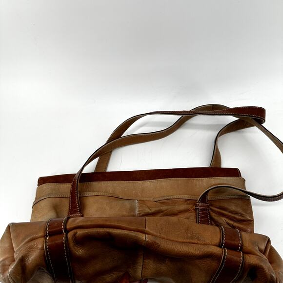 Vintage Delfino Tote Shoulder Bag Leather Double Strap Flap Magnet Closure Brown - Picture 11 of 11